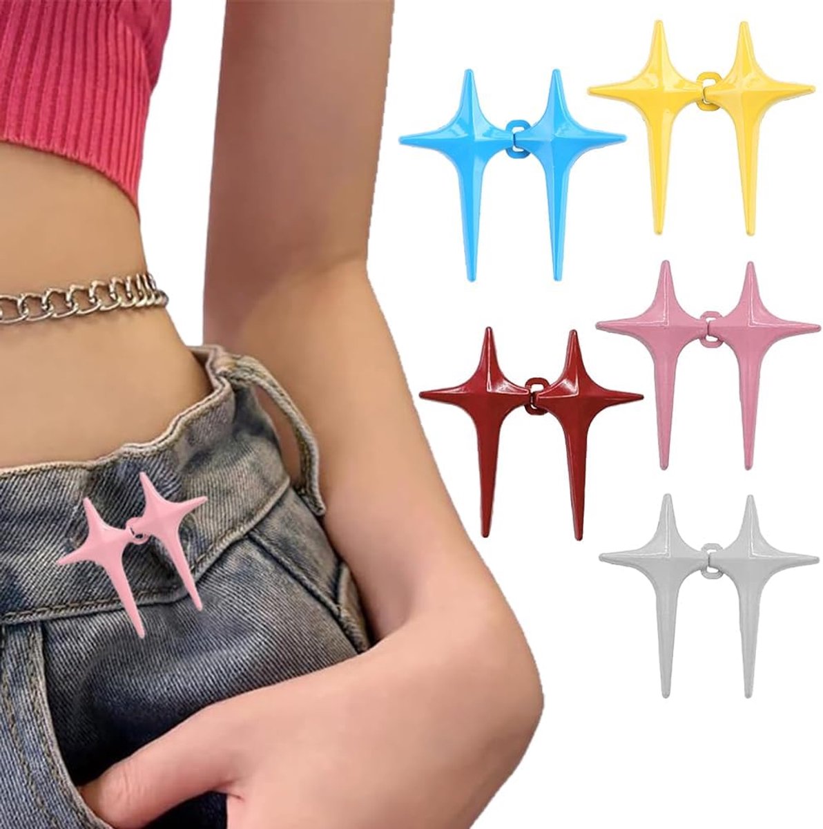 Knopen ster metaal afneembare veters broek taille gesp knopen geen naad nodig voor jeans rokken verstelling (meerkleurig B)
