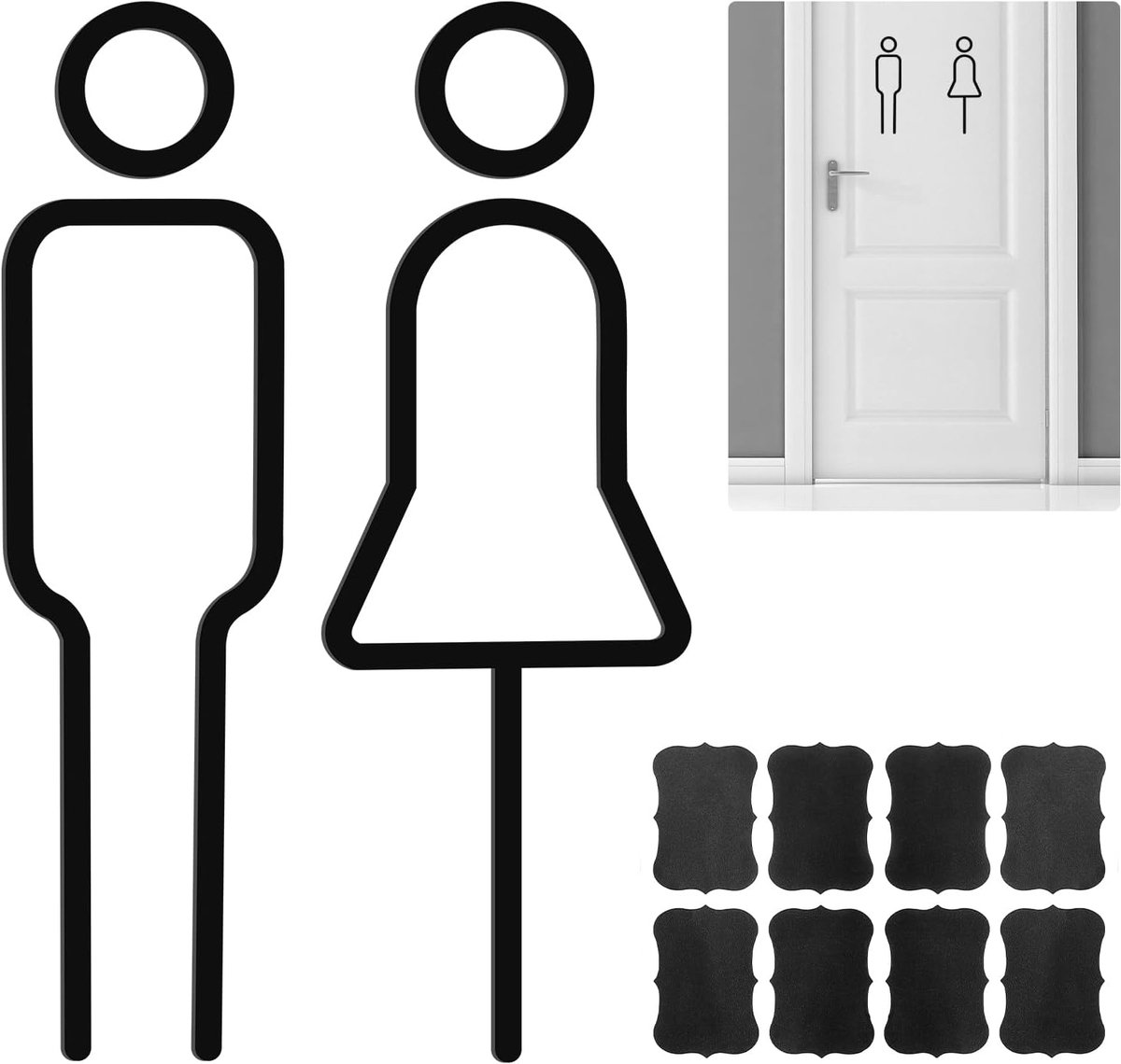 Wc-bord, zelfklevend, met mannen, vrouwen, symbool, toiletbord, gastentoilet, deurschild, ideaal voor hotel, restaurant, kantoor, openbare ruimtes (zwart)