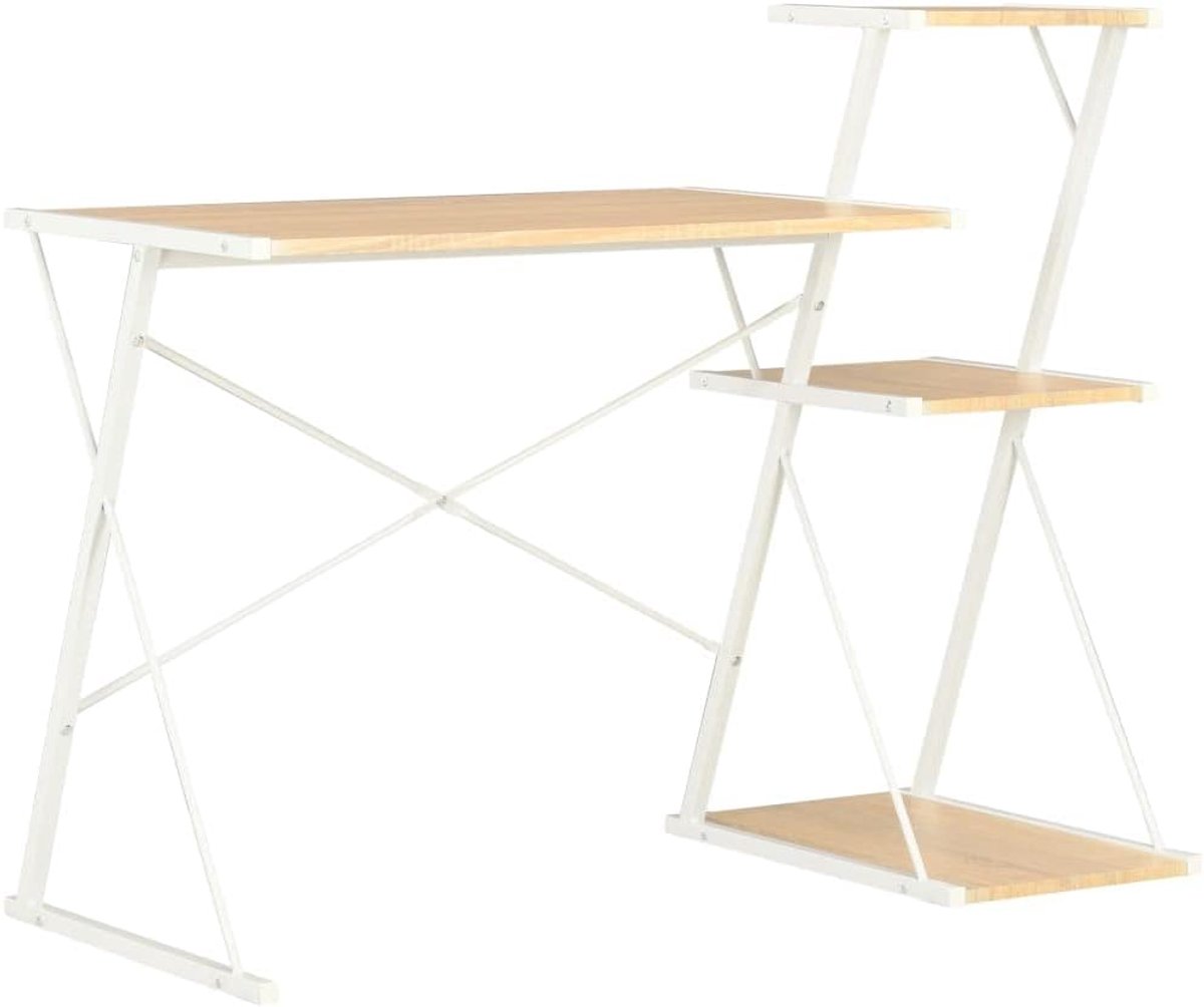 Bureau met planken, computertafel, bureau met boekenkast met 3 niveaus, computertafel, werktafel voor kantoor en werkkamer, bureau, wit en eiken, 116 x 50 x 93 cm