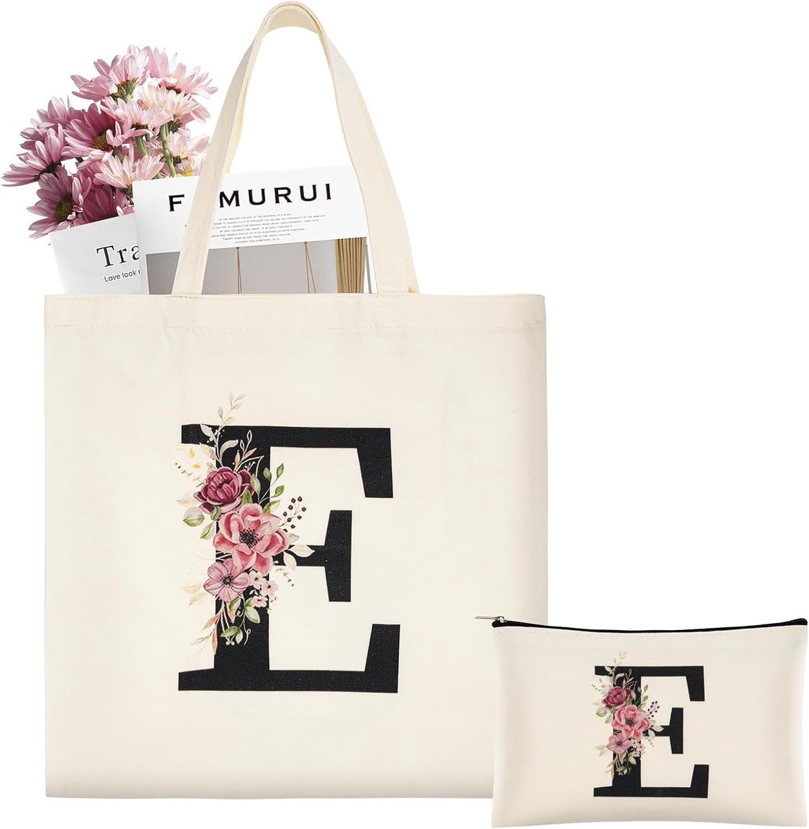 2 Stuks Initiaal Canvas Tas, Draagtas Van Canvas Met Letter