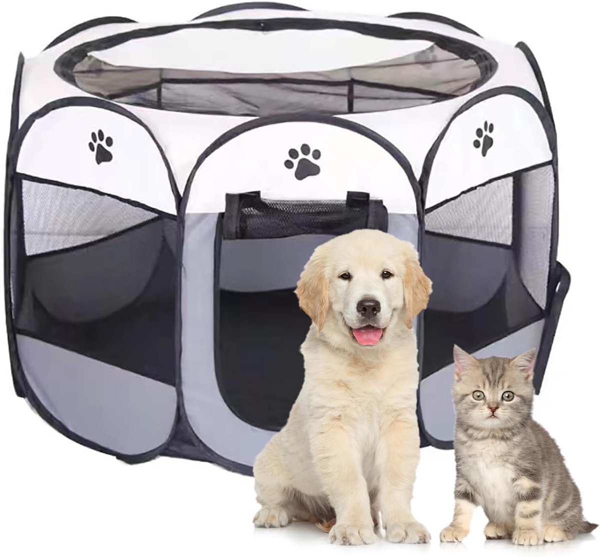 Hondenhek, Box Hondenproducten voor binnen en buiten, Waterdichte Oxford Doek Puppy Box, Geschikt voor kleine katten, honden, konijnen (grijs)