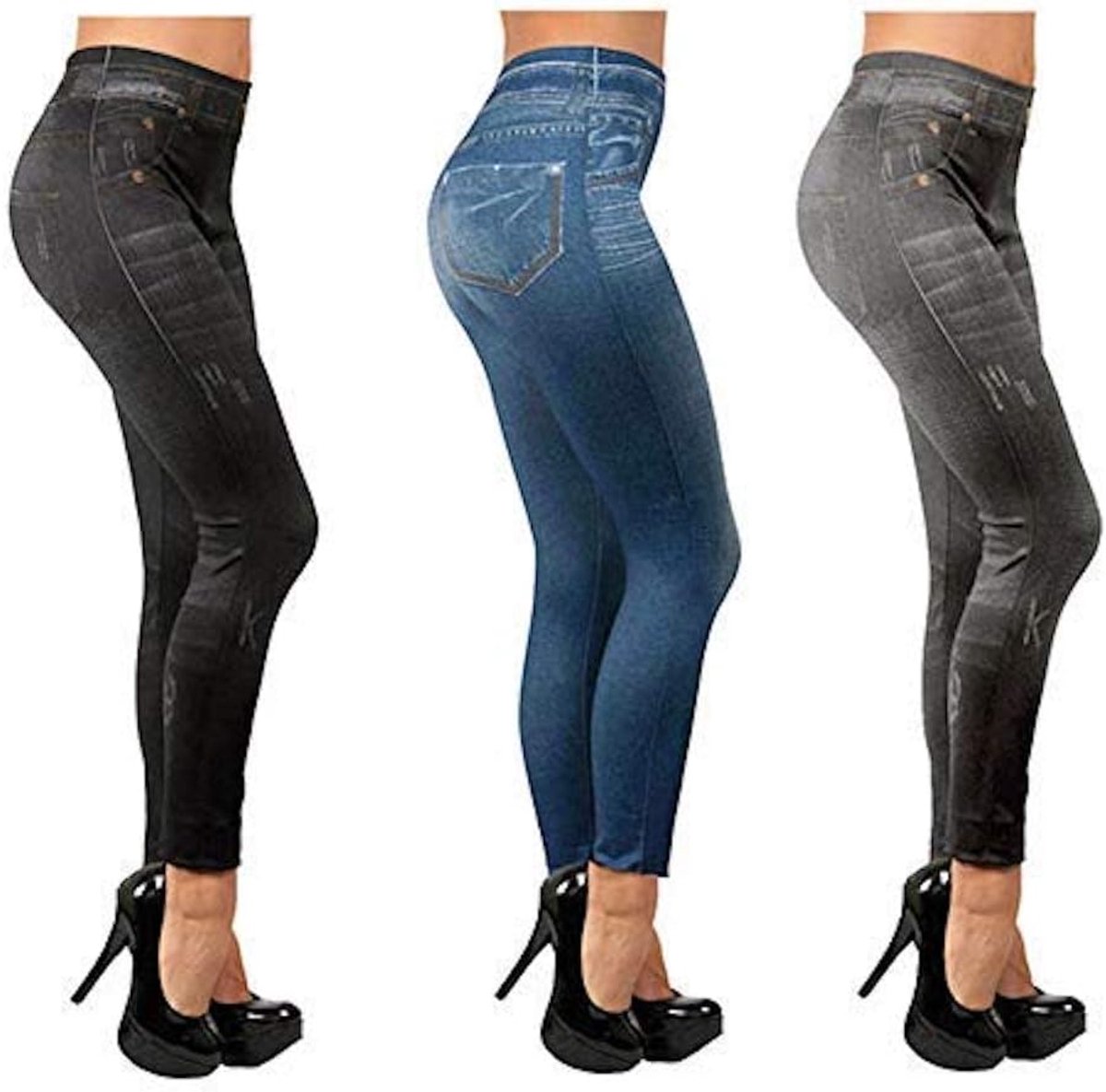 Leggings in Jeans-Look – Met Fleecevoering, Brede Tailleband en Achterzakken – Warme Slim Fit Broeken voor Dames