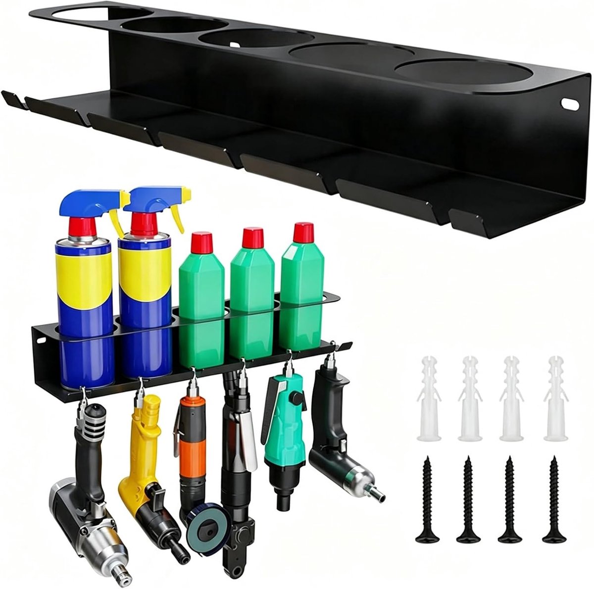Blikhouder, spuitfleshouder, blikhouder, werkplaats, spuitflessenrek, spuitbushouder, opbergrek voor 5 spuitflessen, stabiele spuitbushouder, geschikt voor garages, winkels enz