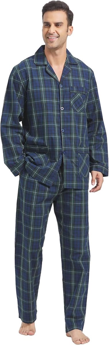 Katoenen Pyjama Set Voor Mannen 2 Piceces Plaid Comfy Nachtkleding PJS Met Zakken