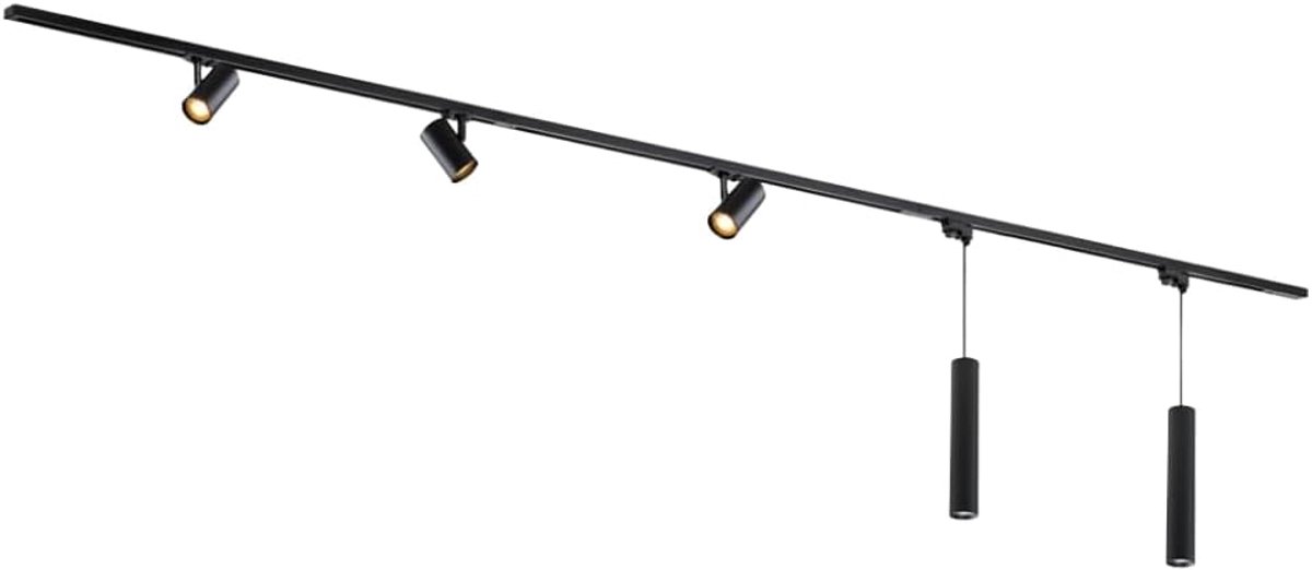 III 1-Fase Railverlichting - GU10-300cm - I-vorm - 3 Viror Mesh spots - 2 hanglampen - Railsysteem - Zwart