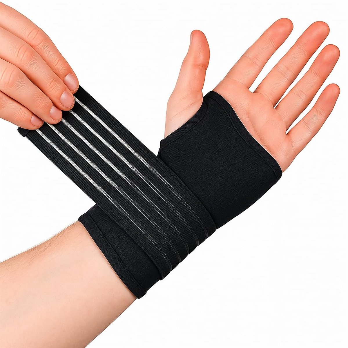 Polsbrace met Band van Actesso - Ideaal voor Kneuzingen, Blessures of Sport, Zonder Metalen Strip | links of rechts (Small, zwart)