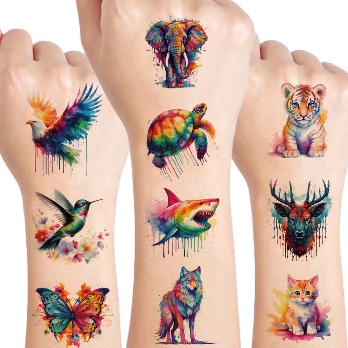 10 vellen dierentattooset voor kinderen, aquarelstickers met dierentattoo, huidvriendelijke tattoostickers, tijdelijke tattoos voor kinderen voor cadeauzakjes en als bedankje