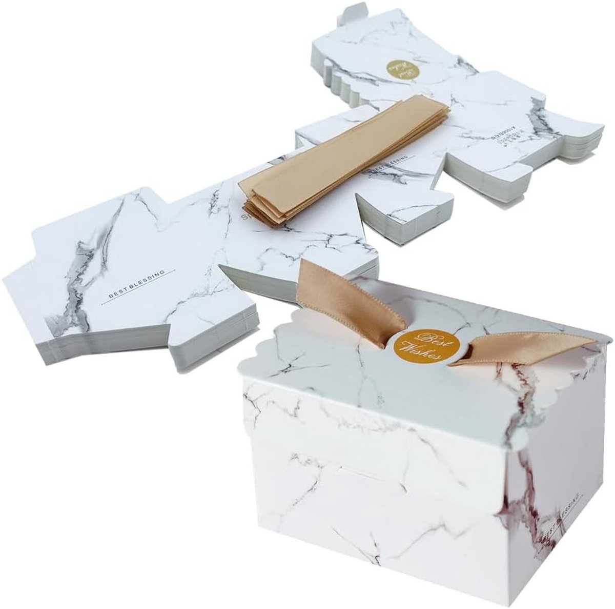 30 Stuks Kraft Vierkante Papieren Snoepdozen, Schattige Cadeaubox voor Bruiloften, Feestjes en Verjaardagen in Wit en Grijs