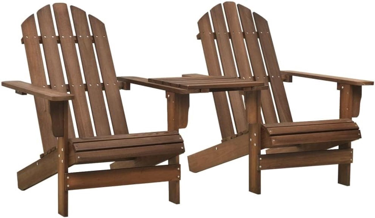 Adirondack Tuinmeubels, 4 stuks, massief hout, sparrenhout, bruin, tuinstoelen met tafel voor terras en tuin, ergonomische zitgroep van hout