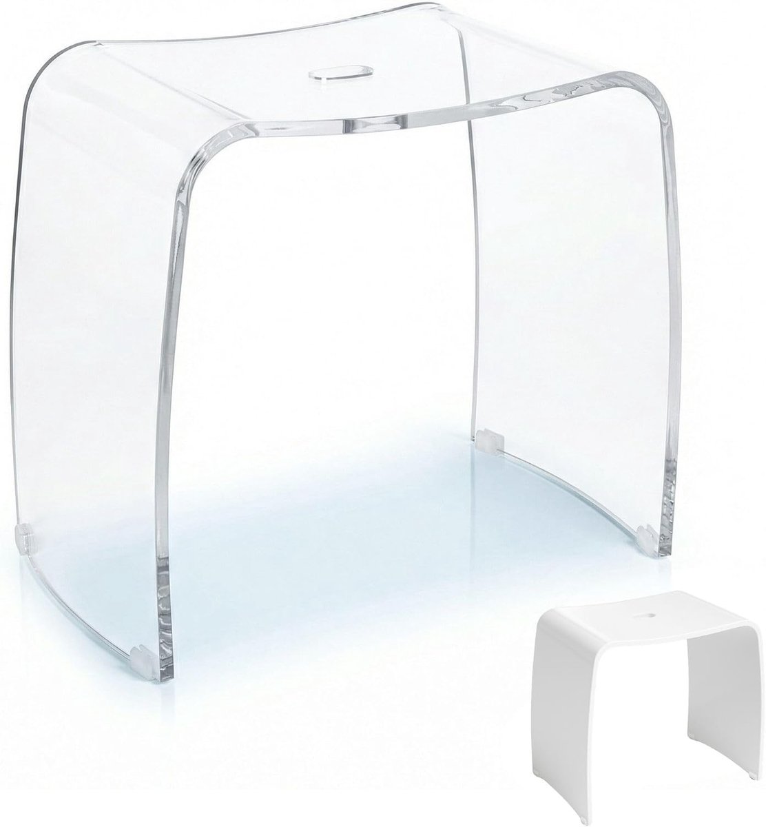 Badkruk Meran XL – Transparante acryl kruk met extra grote zitting – moderne douchekruk met handgreep en antislip rubberen voetjes (tot 180 kg belastbaar)