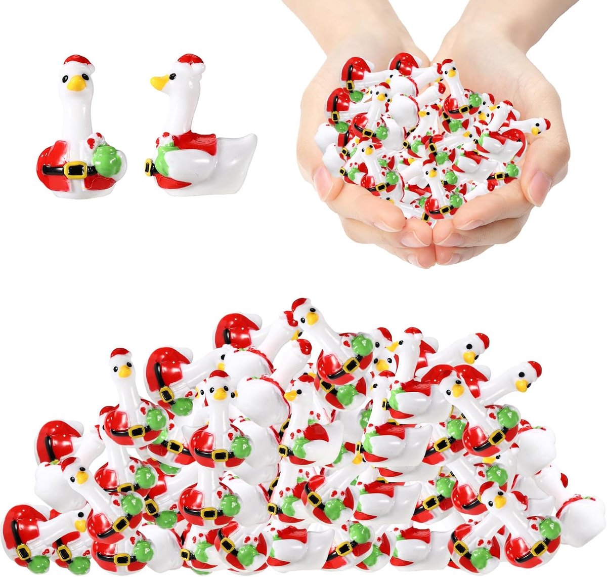 50st Mini-Kerstgans, Miniatuurharsfiguren Kleine Dieren Decoratieve Accessoires voor Poppenhuis Sprookjesachtige Tuin Kerstfeest Doe-Het-Zelf-Knutselwerkjes (Stijl Kerstman)