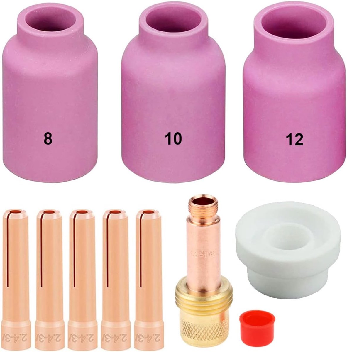10Pcs TIG Welding Torches Kit Collet Body #8#10#12 Alumina Nozzle Consumables Kit Accessories for WP-17/18/26 TIG Welding Torch