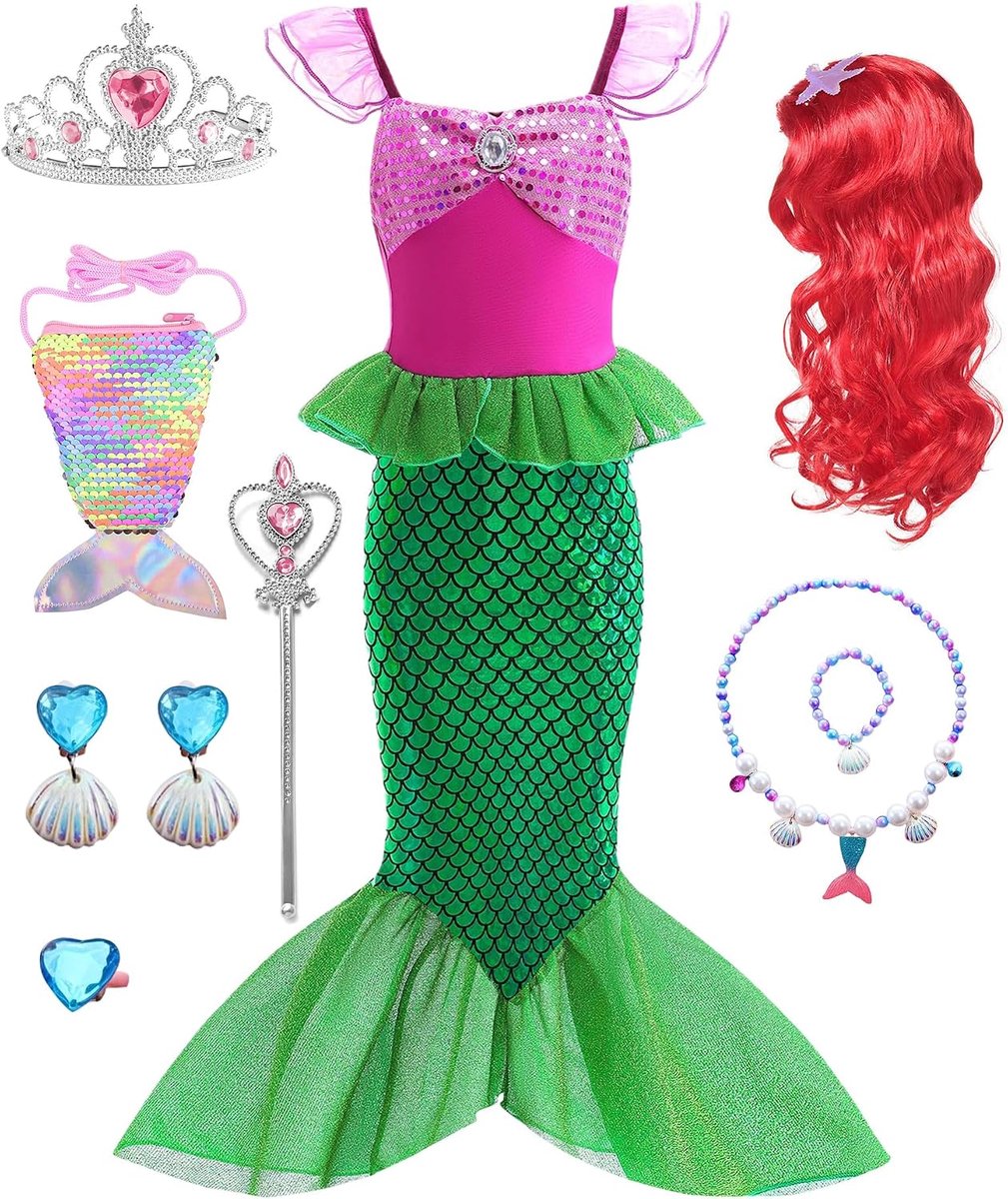prinsessenkostuum voor meisjes en kinderen, glitterjurk met accessoires van 3-10 jaar, voor Kerstmis, verjaardag, wereldboek, cosplay