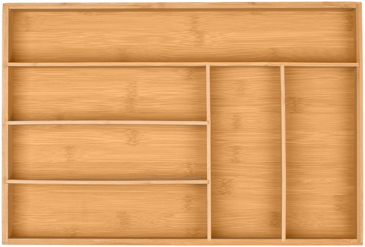 Famanu - Bestekbak met 6 vakken van bamboe, kleine bestek organizer voor de besteklade in de keuken, HxBxD: 5 x 44,5 x 30 cm, naturel