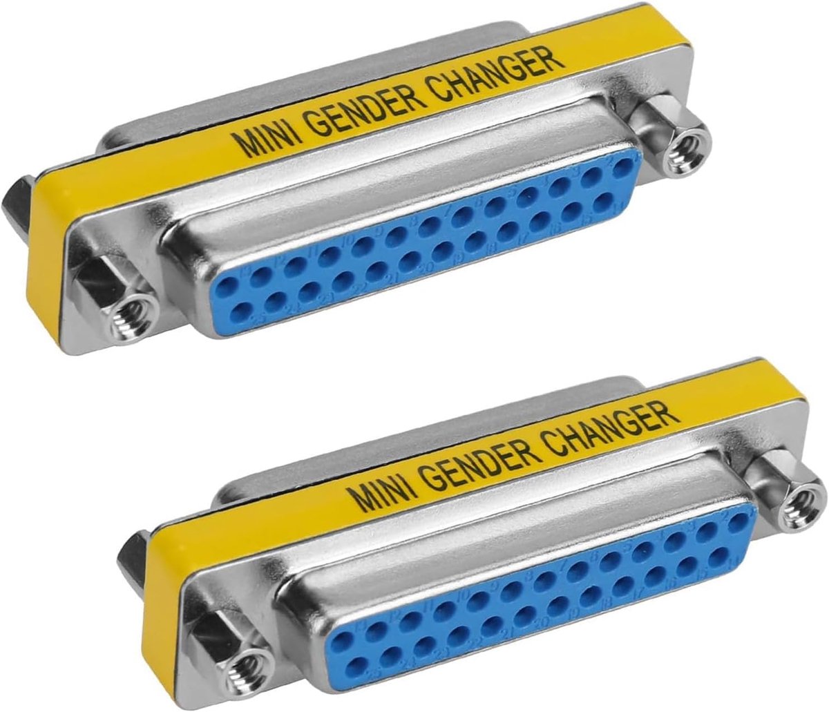 2 stuks DB25 bus naar bus koppelaar, 25-pins DB25 seriële adapter voor genderchanger, gegevensoverdracht en apparaatverbinding