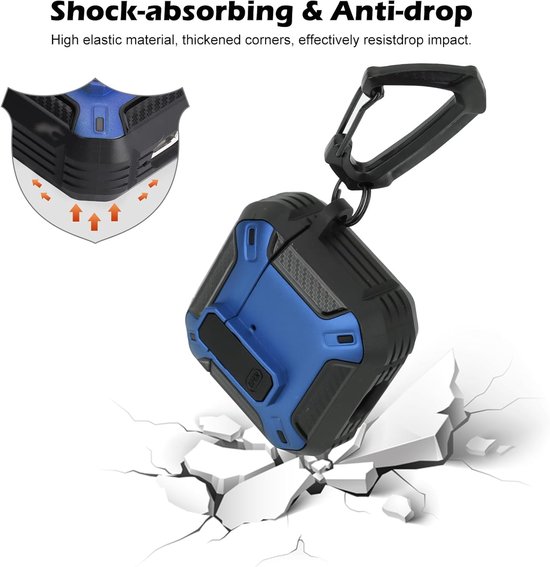 Hoes compatibel met 2024 Airpods 4e generatie, TPU-materiaal met vergrendelingsafdekking en sleutelbandhaak, dubbellaags stof- en schokbestendig, robuuste hoes, led-licht zichtbaar (zwart en blauw) — afbeelding 4