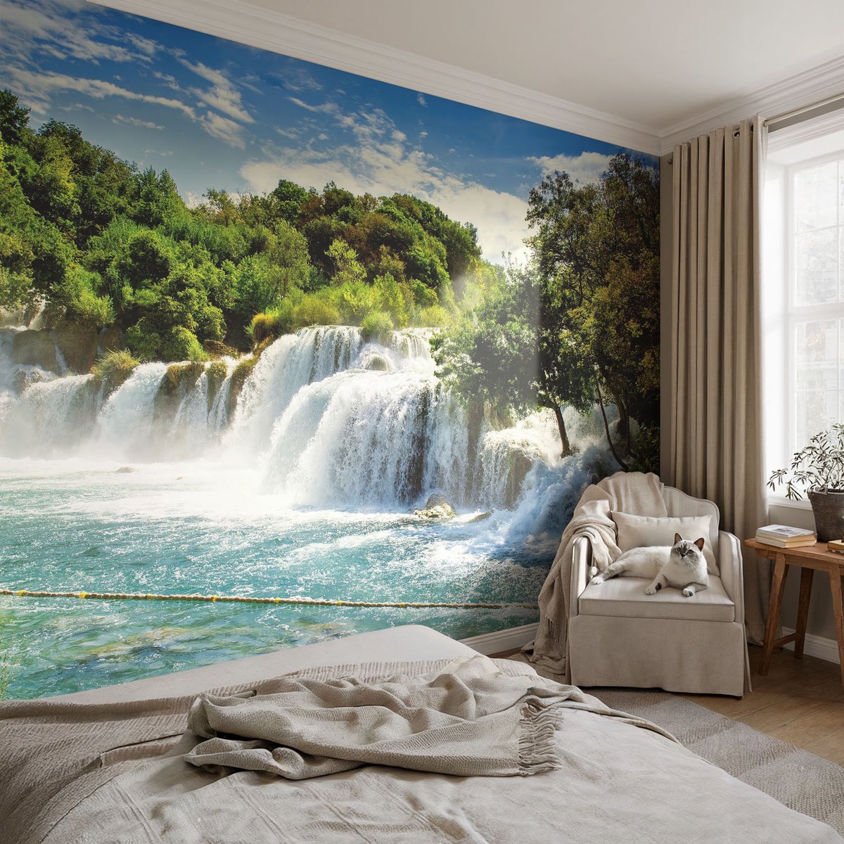 Coloray Vliesbehang - Groente Snellijm Behang - 152x104 cm - Een Prachtige Waterval Fotobehang Vlies - Woonkamer behang Landschappen - Muurschildering - Woonkamer behang