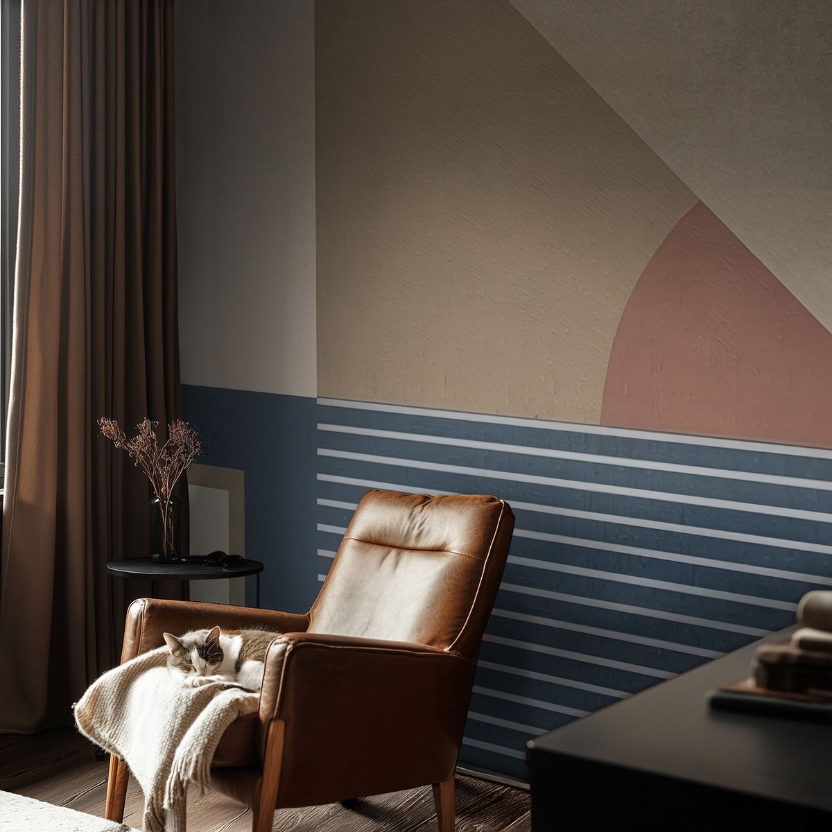 Coloray Vliesbehang - Bruin Snellijm Behang - 104x70 cm - Harmonieuze Geometrie Muurschildering - Gang behang Geometrie - Fotobehang Vlies - Slaapkamer behang