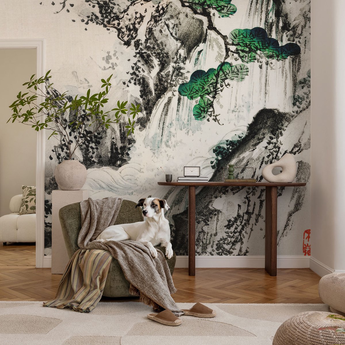 Coloray Vliesbehang - Zwart-Wit Snellijm Behang - 104x70 cm - Natuurlijke Waterval Fotobehang Vlies - Woonkamer behang Landschappen - Muurschildering - Woonkamer behang
