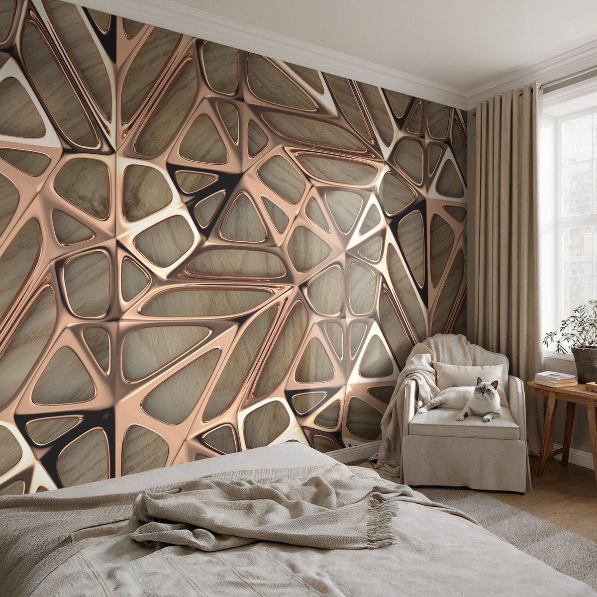 Coloray Vliesbehang - Bruin Snellijm Behang - 104x70 cm - Geometrisch Patroon Muurschildering - Gang behang Abstractie - Fotobehang Vlies - Gang behang