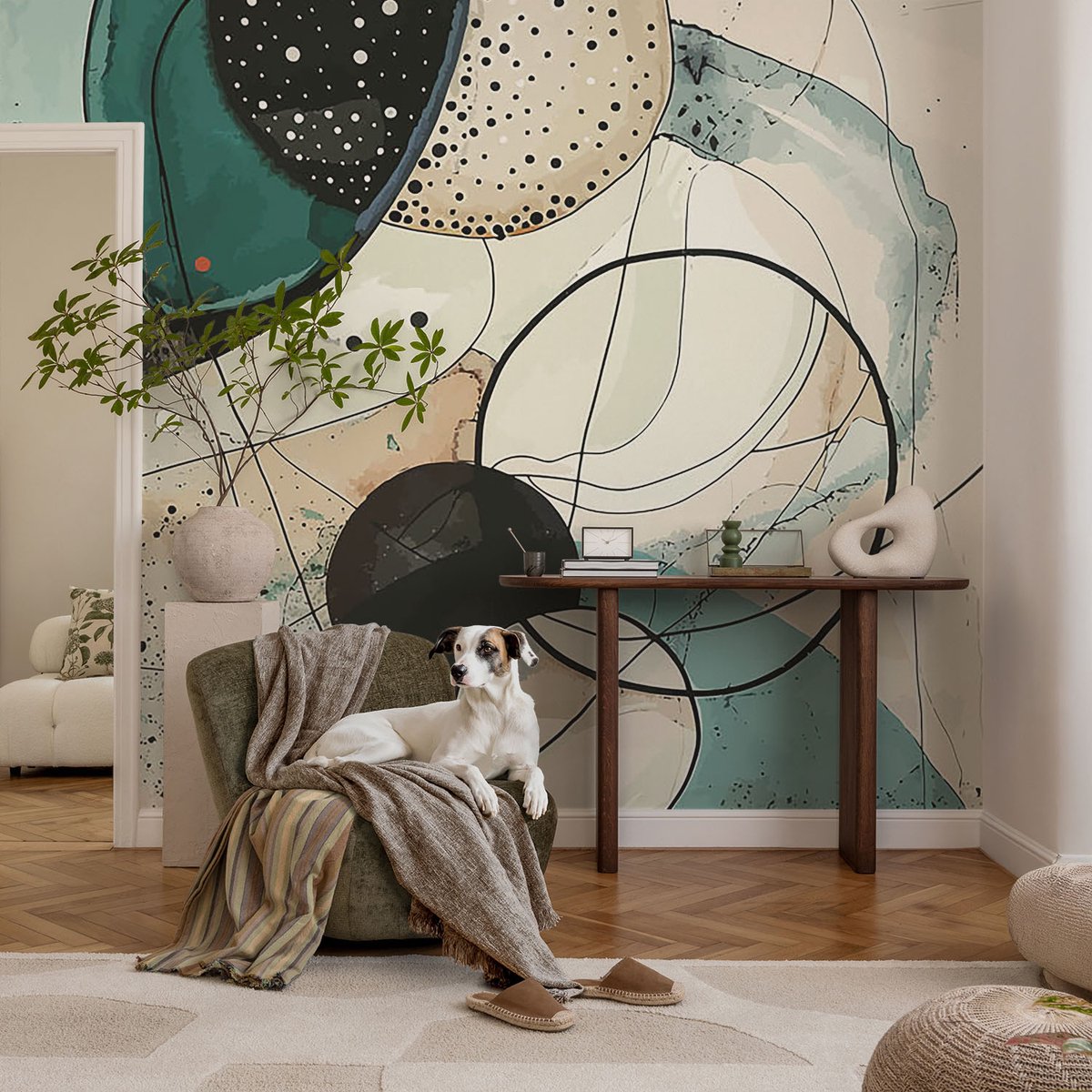 Coloray Vliesbehang - Grijs Snellijm Behang - 104x70 cm - Kleurrijke Cirkels Muurschildering - Slaapkamer behang Abstractie - Fotobehang Vlies - Gang behang