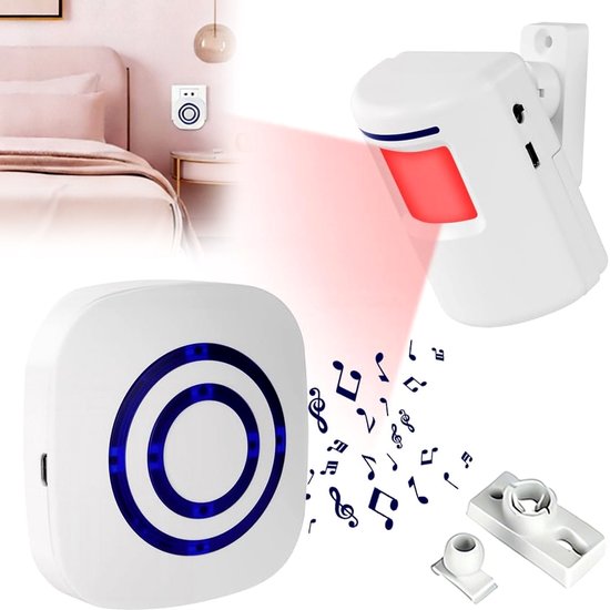 Draadloos bewegingsalarm - Toegangscontrolealarm - Deurbel met sensor - Infraroodsensoralarm - Geschikt voor winkels en woningen - Wit — afbeelding 2