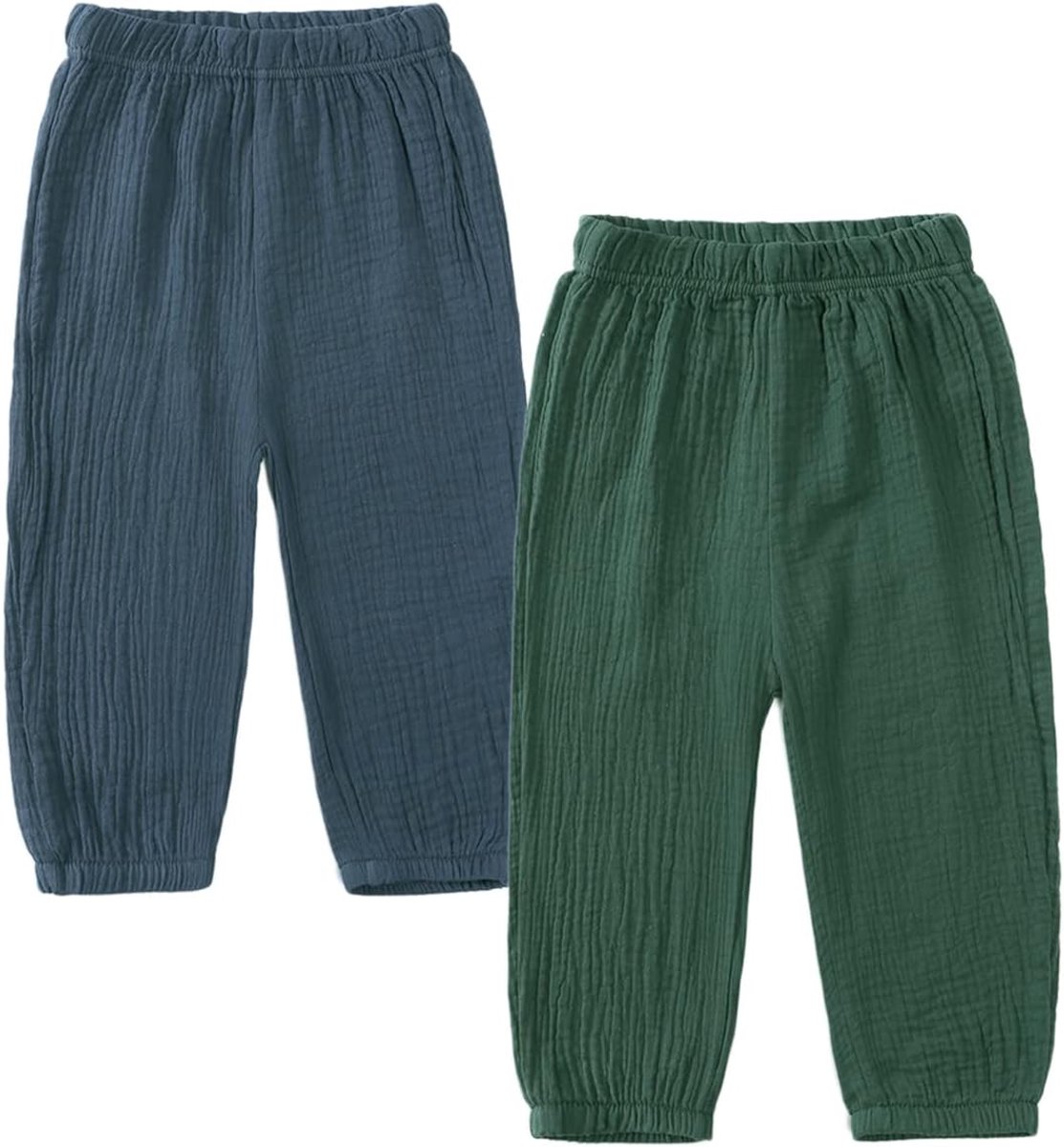 Set van 2 uniseks pompbroek voor baby's en kinderen, katoenen linnen broek, lichte ademende anti-muggen joggingbroek, casual broek, donkerblauw/donkergroen, 100 cm