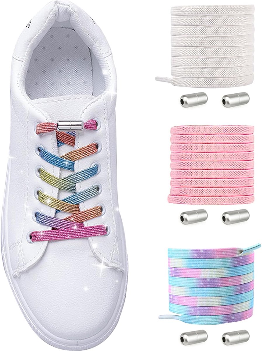 Veters zonder strikken, elastische veters voor kinderen en volwassenen, rubberen veters, snelsluiting, veters zonder strikken, met metalen capsule, voor sneakers, hardloopschoenen