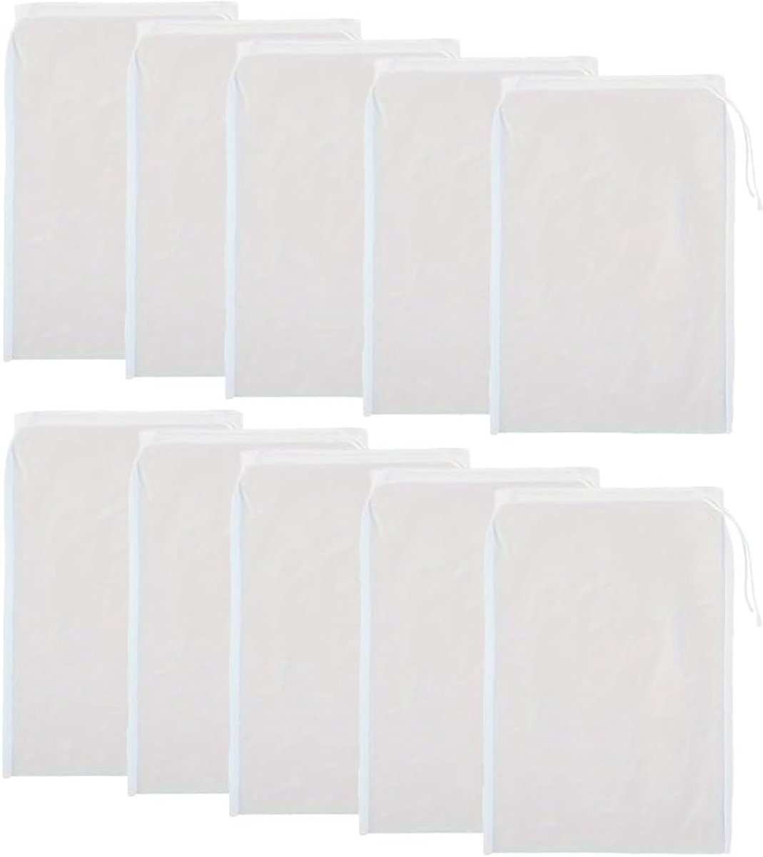 10 stuks filterzakken met trekkoord, herbruikbare fijnmazige nylon wasbare kaasdoek voor koken, jam maken, yoghurt, notenmelk, voedselzeven, conserveren en goederen, kruidenopslag (wit)