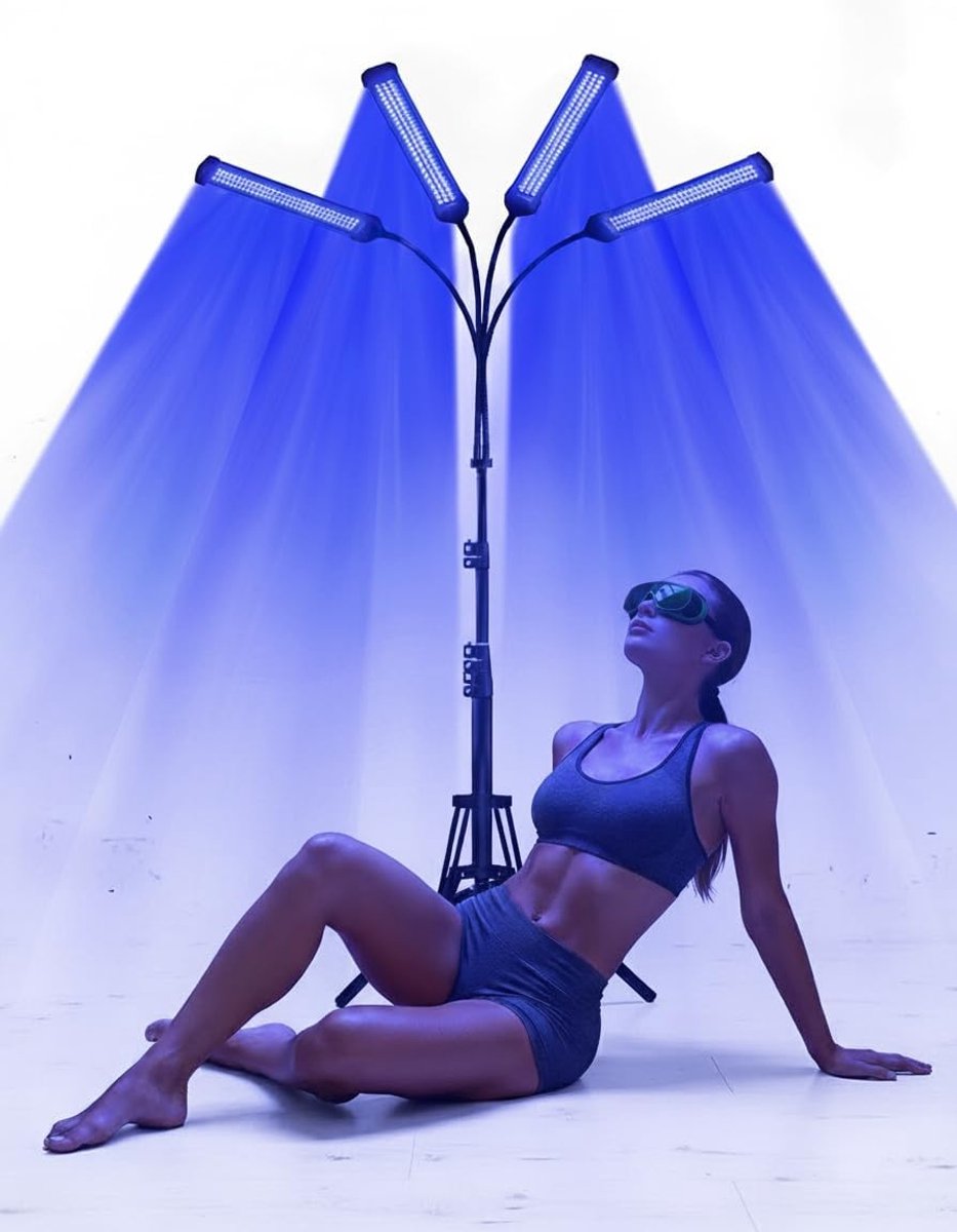 Bruiningslamp, 460 NM en 490 NM, bruiningslamp, 60 W, blauw licht, zonnelicht, solarium voor thuisgebruik, gezicht en lichaam, dubbele houder, gezichtsbruiner, solarium met 432 stuks leds