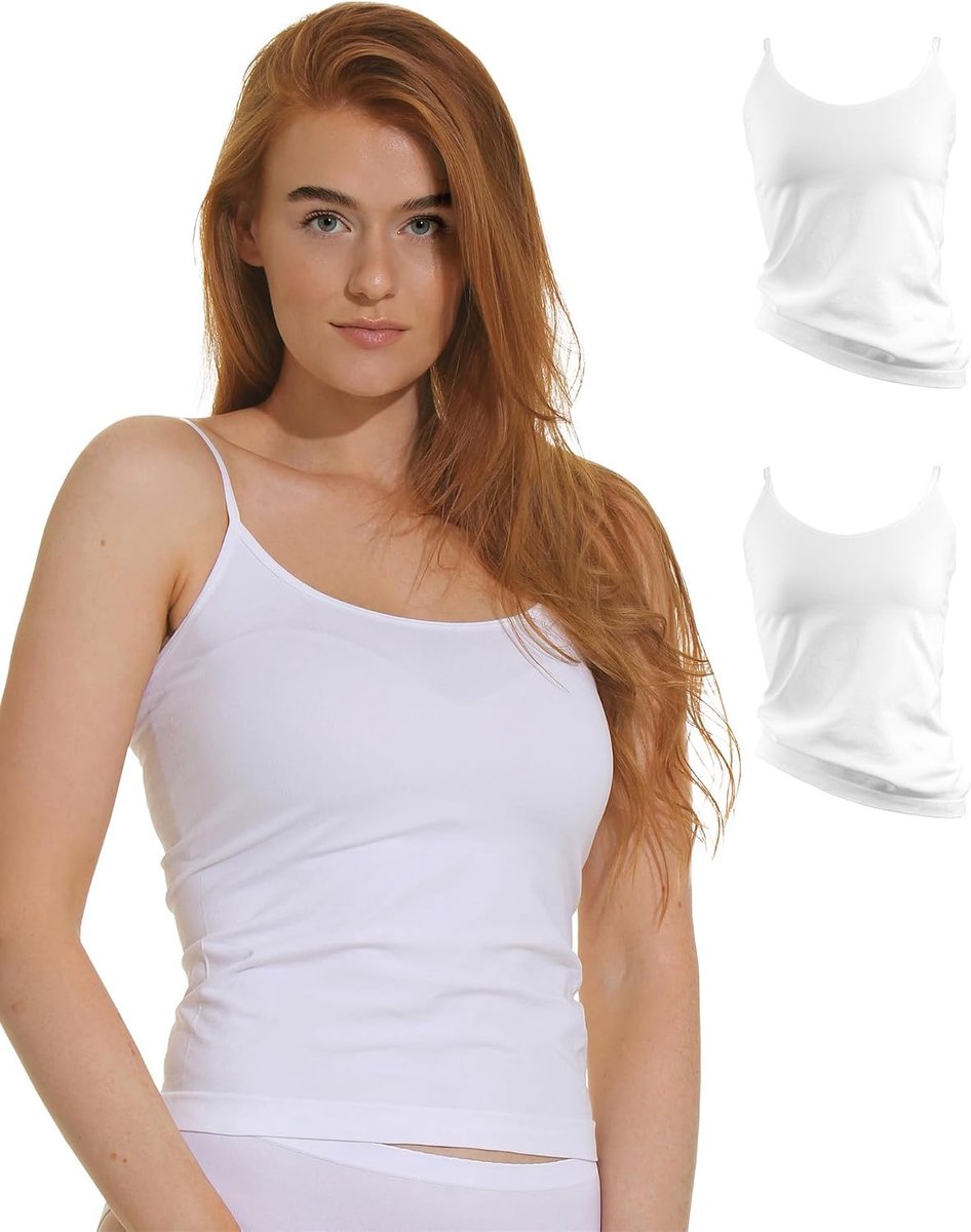 Set van 2 naadloze spaghettibandjes voor dames, zwart, wit of huid