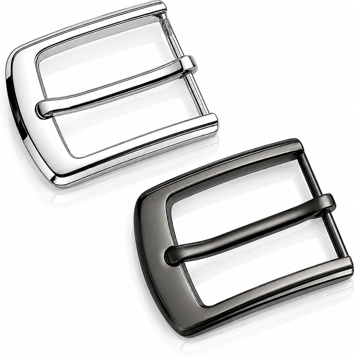 Set van 2 herengespen van metaal in wit chroom en matte afwerking, geschikt voor riemgesp, 40 mm, leren riem, veelzijdige rechthoekige reservegespen voor individuele aanpassing van riemgespen