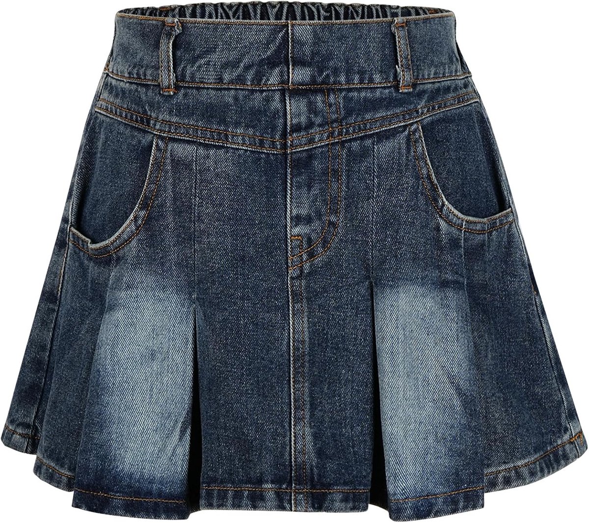 Jeansrok voor meisjes, denim rok met broek, zomer, jeansrok, vintage, plooirok, baggy broekrok, hoge taille, mini-rok, A-lijn, zomerrok