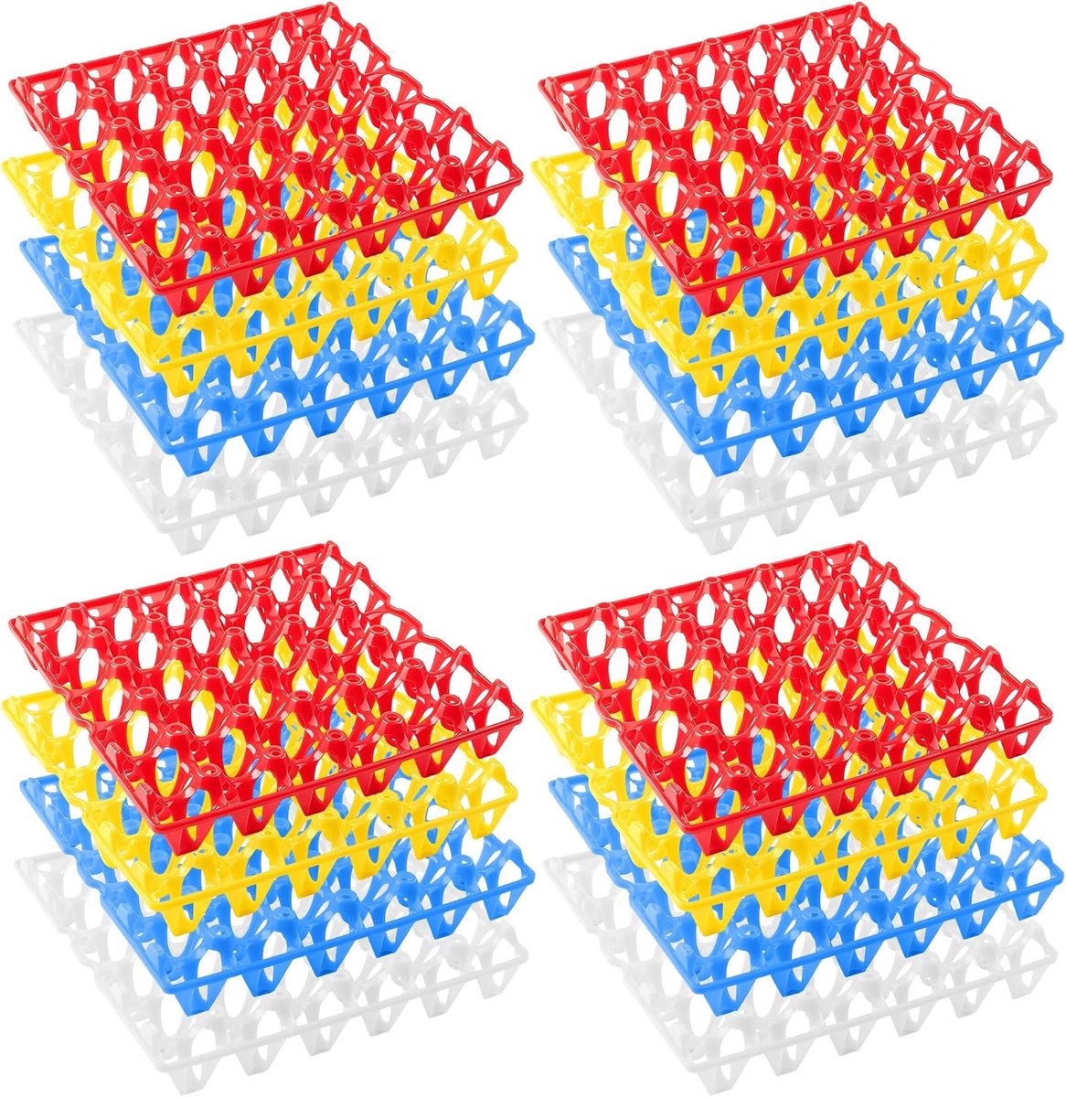 16 stuks plastic eierdozen voor 30 eieren, herbruikbare eierdozen, 30 plastic eierdozen in 4 kleuren, stapelbare eierpaletten voor transport, kippenhok, thuis, eieropslag