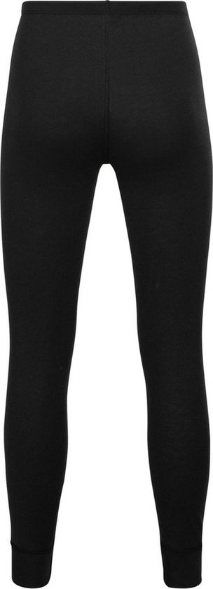Zwarte thermische broek voor kinderen met elastische boorden aan de enkels.