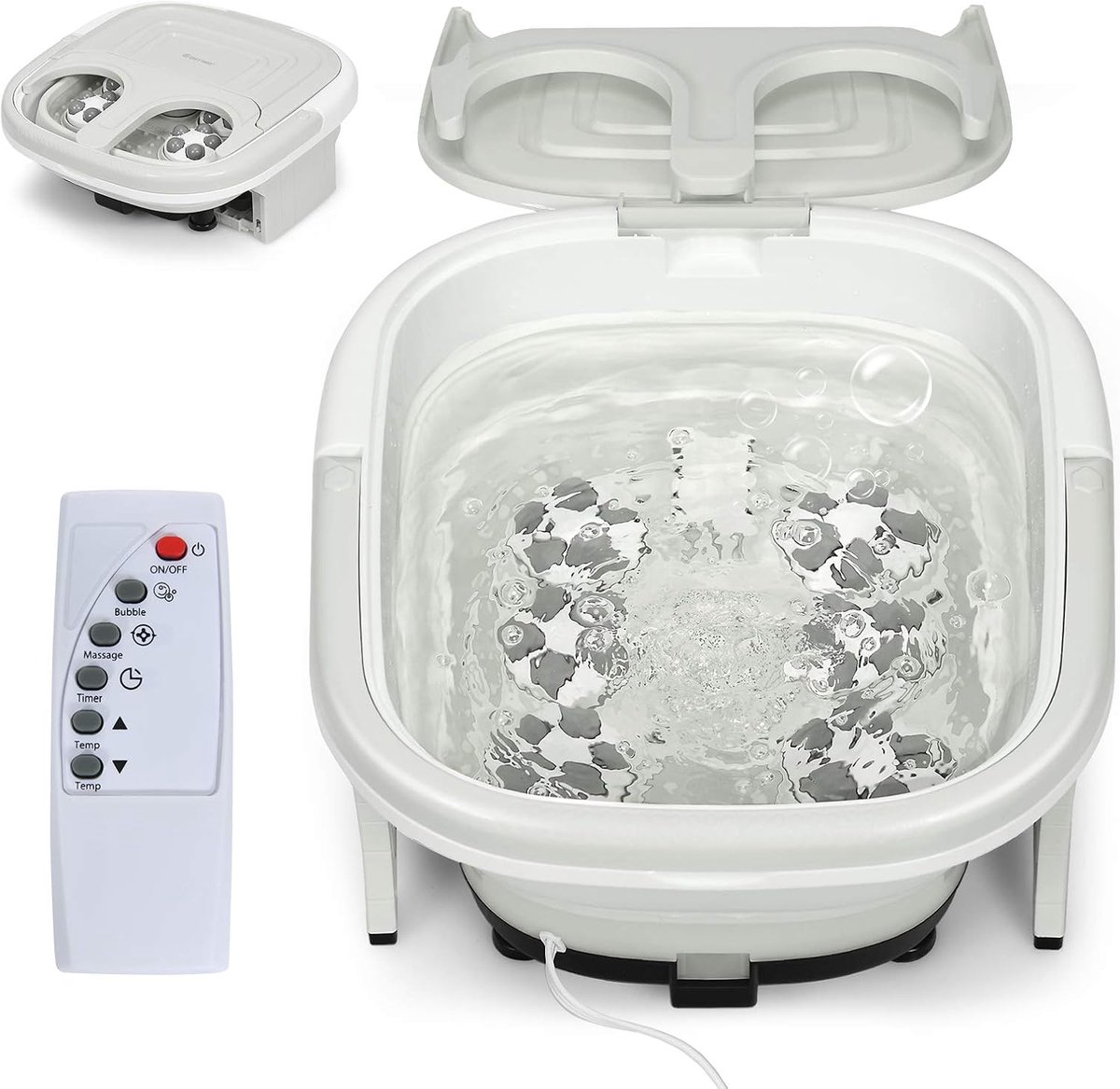 COSTWAY Opvouwbaar Voetbad Massageapparaat, Elektrische Voetbadkuip met Verwarming, Shiatsu Rollen Voetmassage Spa / 10-60 min Timer / 36-48℃ / 500W / Afstandsbediening (Grijs)