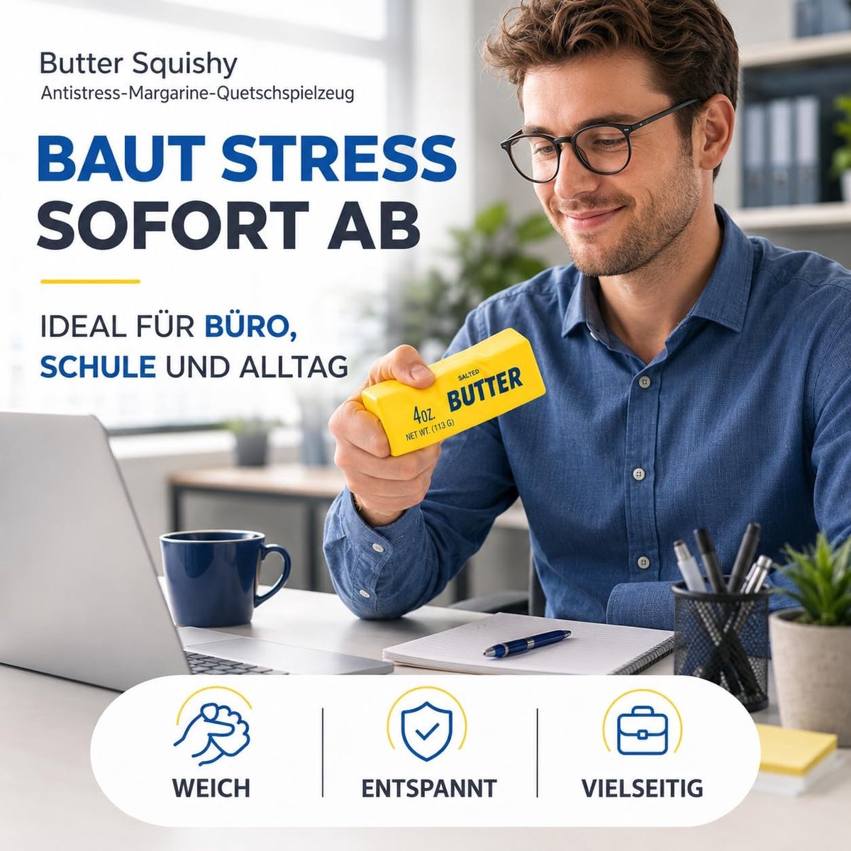 Squishy - anti-stress margarine knijp voor effectieve afleiding op kantoor, school, dagelijks gebruik