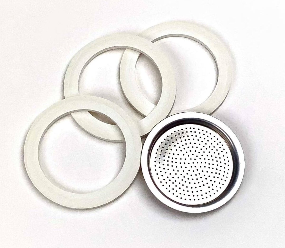 3 rubberen afdichtingen/ringen+filter -vervanging- grootte 6 kop espresso koffiezetapparaat Moka Pot- 7,1 cm (6 kop)