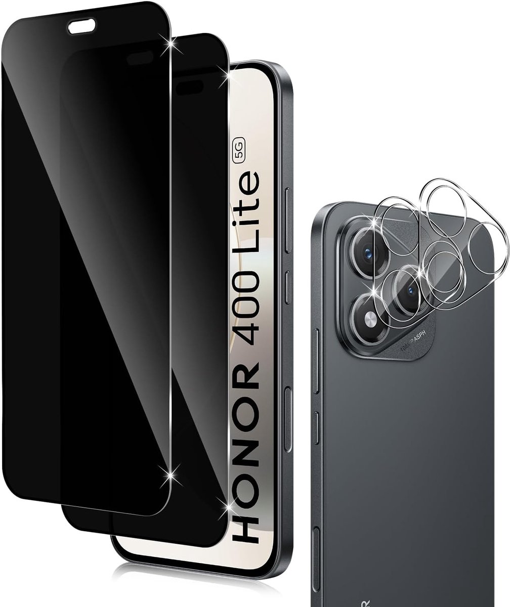 Beschermfolie voor Honor 400 Lite, beschermfolie voor pantserglas en camerabeschermfolie, 2 + 2 stuks, anti-spy, privacy, privacyfolie, bescherming voor privacy