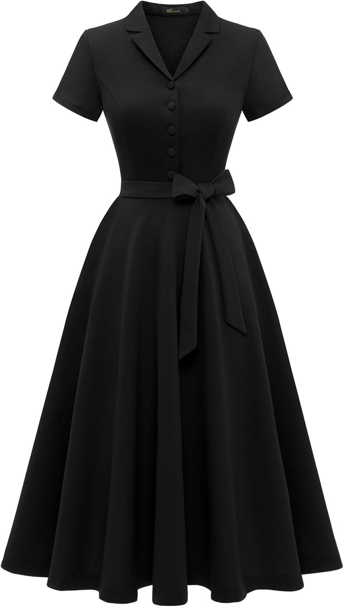 Vintage damesjurk met korte mouwen, cocktailjurk, feestjurk, werk, kerk, vrijetijdsjurk