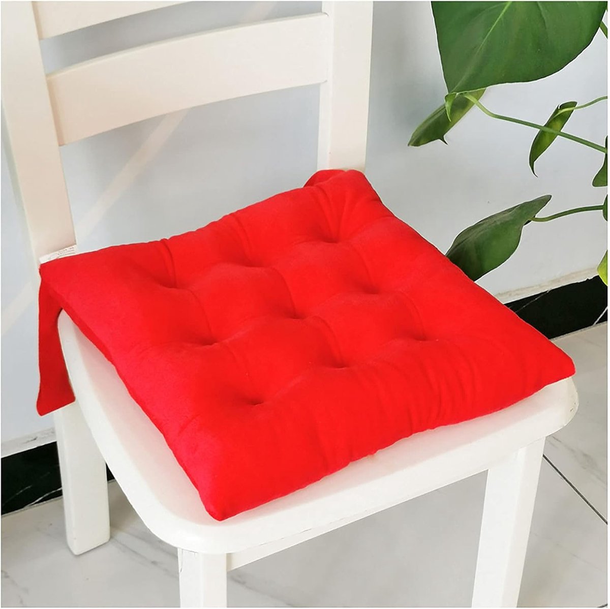 Stoel Seat Pad - Keuken Eetkamerstoel Kussens - Vierkante Katoen Stoel Pads Met Riemen voor Thuis, Kantoor, Auto, Tuin, Multicolor-Rood 40x40x5cm (15.7x15.7x2in)