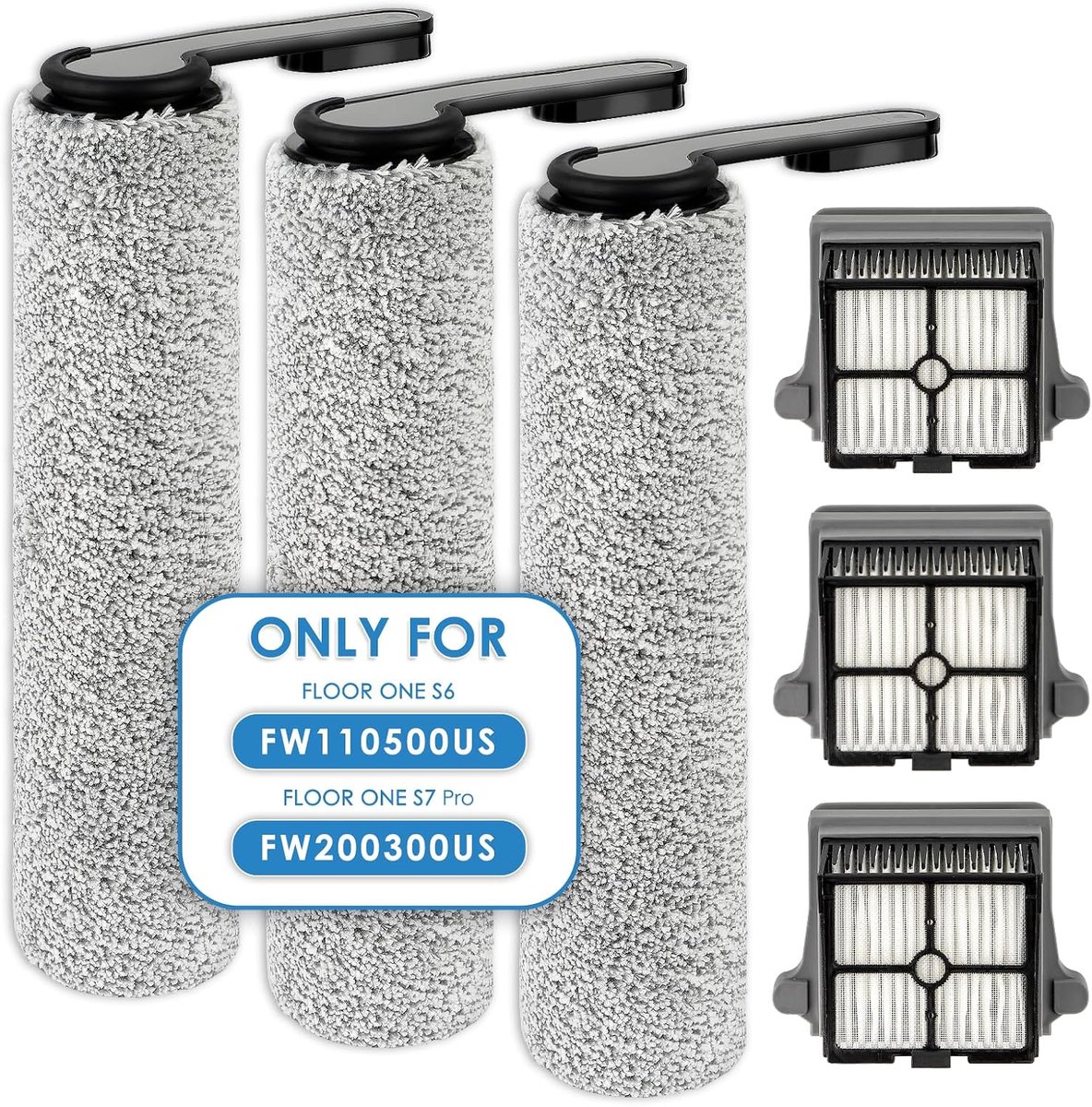 【ROLLER HANDLE NIET AFNEEMBAAR】 (6 stuks) Borstelrollen en HEPA-filters voor Tineco Floor ONE S7 PRO/ONE S6 Smart Cordless Wet Dry Vacuum Cleaner, 3 HEPA-filters, 3 borstelrollen