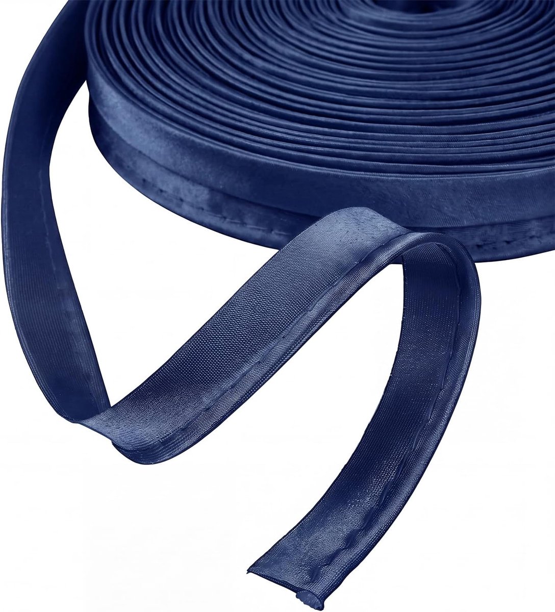 Biaisband met biesdraad, 5m satijnen bieskoord | Biesafwerking met koord, 1.4cm breed naaiband voor DIY knutselen, kleding naaien, stofranden afwerken, marineblauw