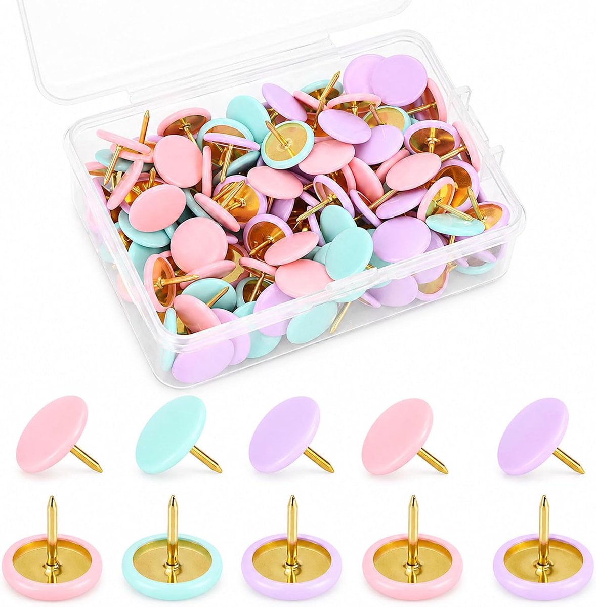 Punaises, kleurige punaises in macaron kleurendesign, platte kop voor prikborden, kantoororganisatie en DIY knutselwerk thuis (10 x 10 mm)