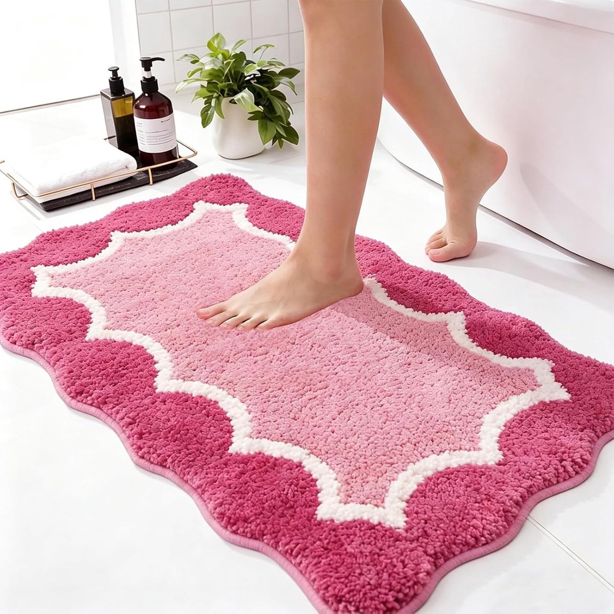 Badmat antislip roze, badkamertapijt van zachte microvezel, absorberend snel drogend wasbare badmat voor douche slaapkamer 50 x 76 cm