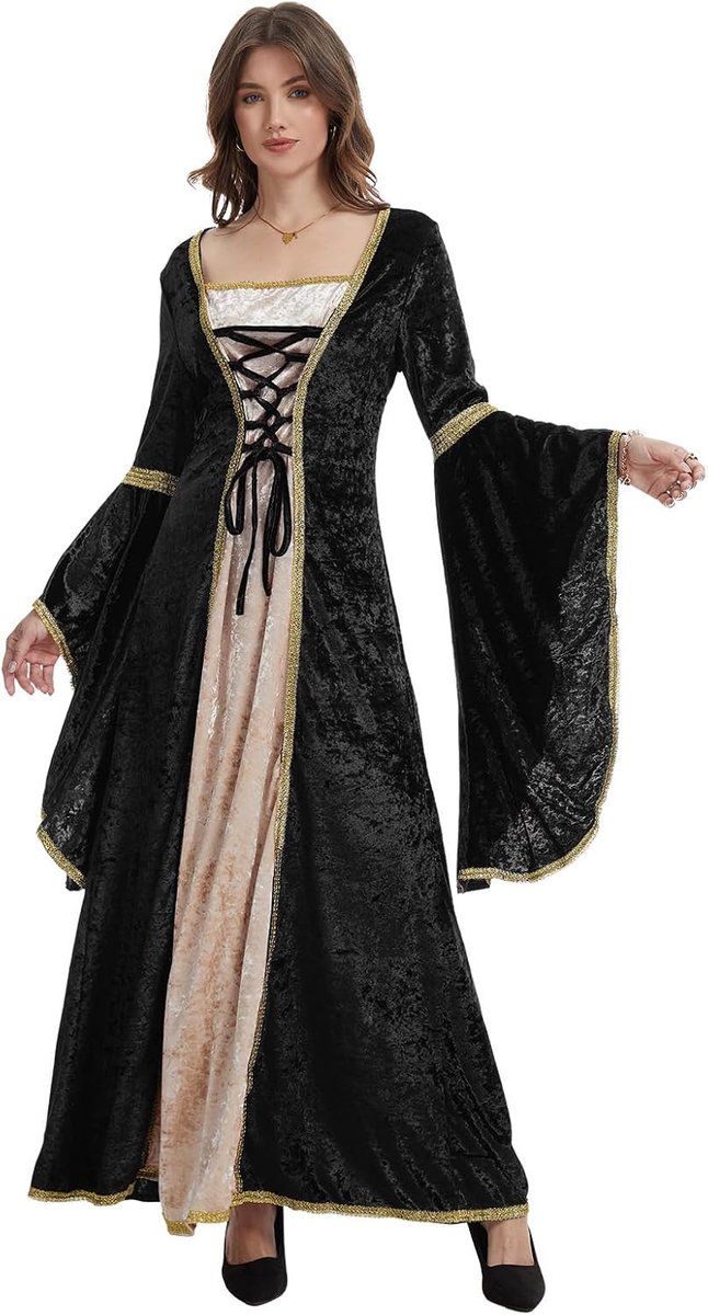 Renaissance-kostuum voor dames, fluwelen middeleeuwse jurk voor dames, middeleeuwse gothic retro jurk, Halloween, Ierse vintage, Victoriaanse Faire-kostuums, cosplay feest