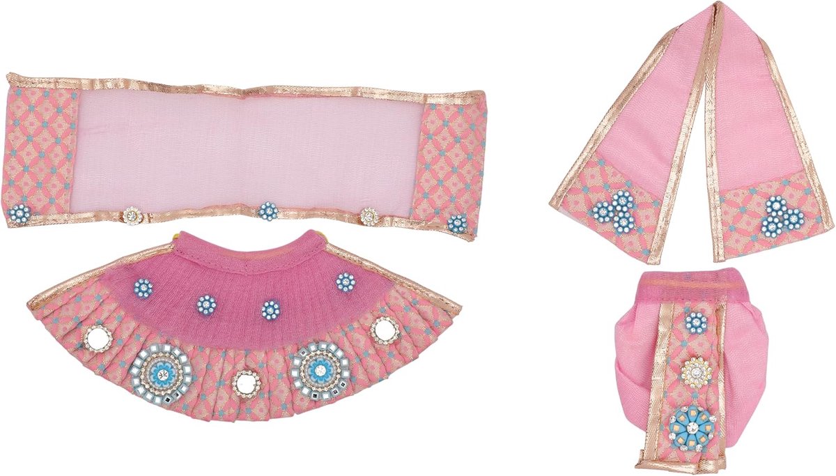 Ganesh jurk vastra poshak doek Lehenga Chunari Dhoti Puja item samgari Radha Krishna jurk voor Laxmi Ganesh Durga Devi idol standbeelden Indiaas traditioneel Diwali festival (maat: - 7,6 cm