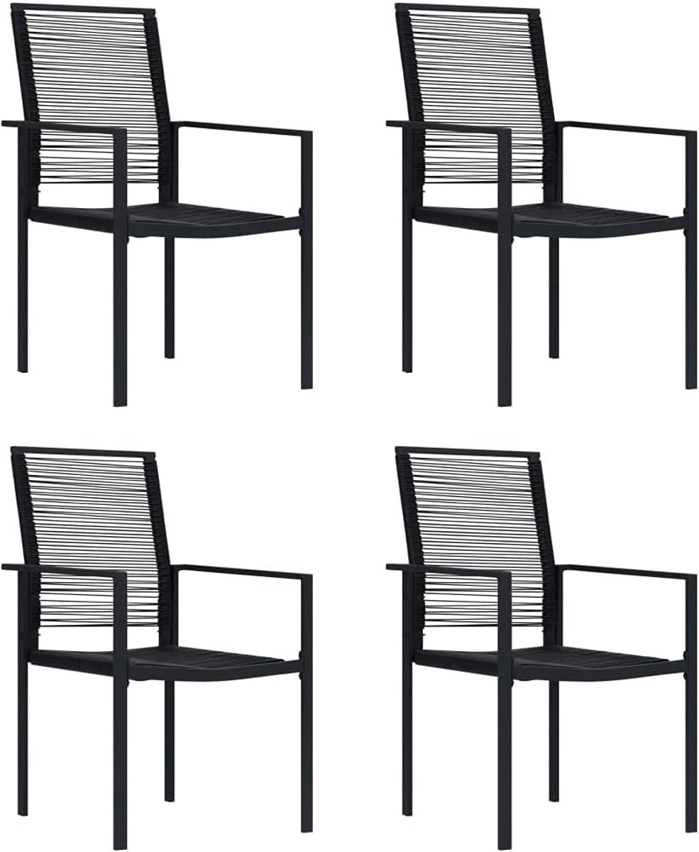 Set van 4 houten tuinstoelen van pvc-rotan, zwart met stevig stalen frame, robuust en onderhoudsarm, ideaal voor terras en tuin, max. 110 kg per zitplaats