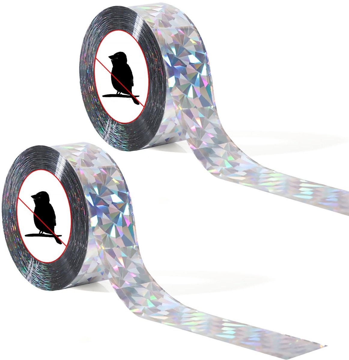 2 Rollen 100m Holografische Tape, Vogeltape Dubbelzijdige Glittertape voor Duiven Sproeten Kraaien Spreeuwen Zwaluwen in de Tuin