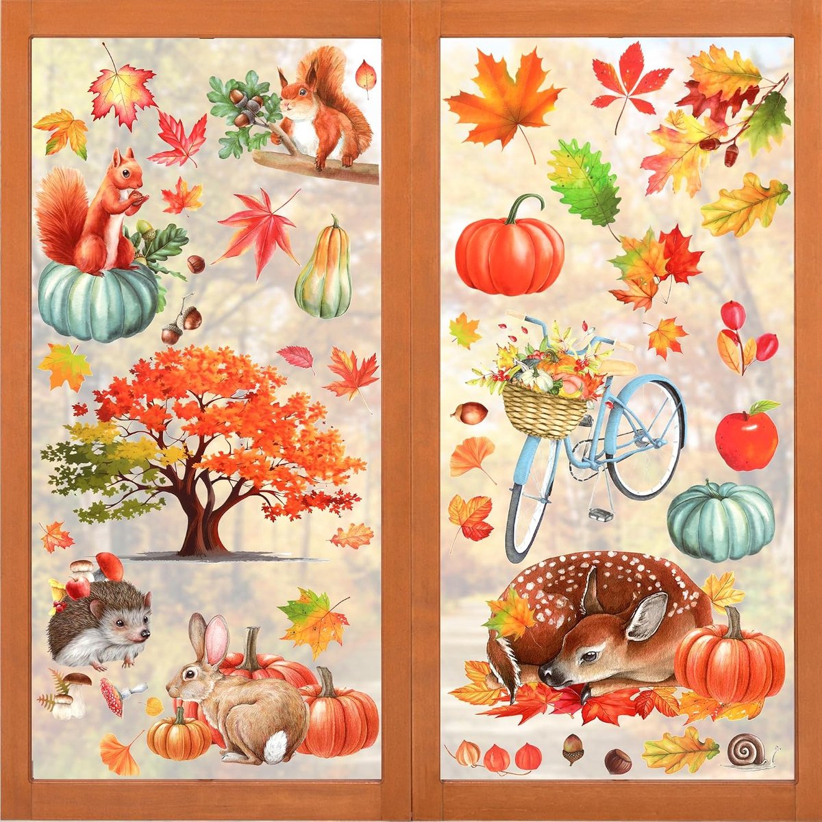 Raamstickers bosdieren esdoornbladeren raamstickers herfst bladeren vos eekhoorn raamafbeeldingen raamstickers
